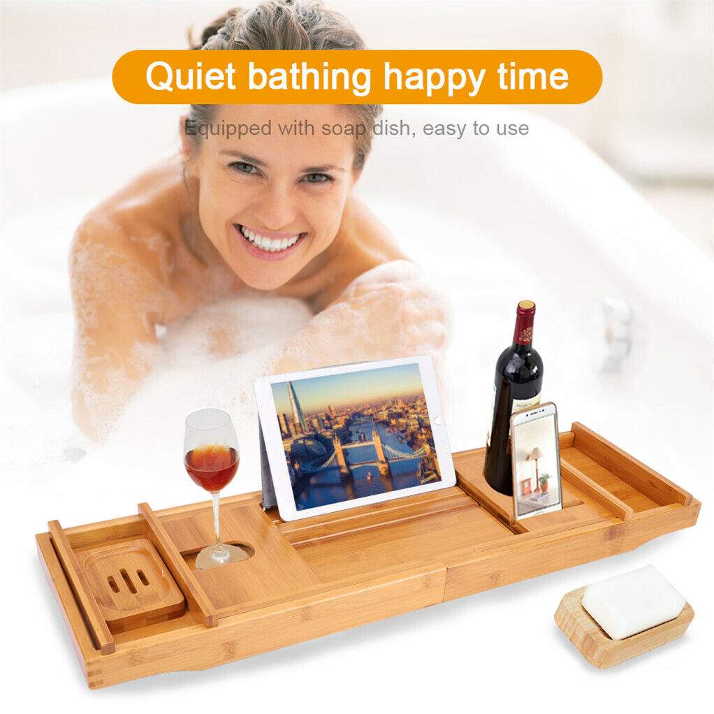 Extendable Fashion Convenient Bamboo Bathtub Bridge Tub Caddy Tray Rack Home Spa