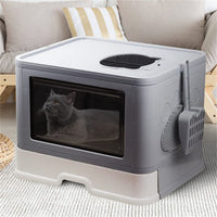 Self-Cleaning Foldable Cat Litter Box Cat Potty Toilet Tray with Grooming Brush