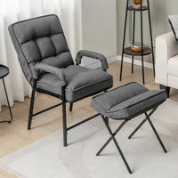 Modern Accent Chair w/ Ottoman Linen Fabric Upholstered Single Chair