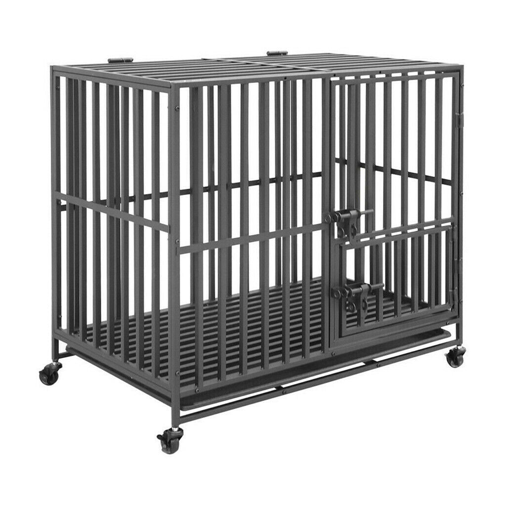 42" Dog Cage Strong Welded Super Big Pet Metal Crate Kennel Playpen Castor HOT