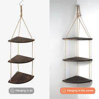 Wooden Rope Hanging Corner Wall Shelves with Storage Organizer