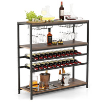 Freestanding Bar Cabinet w/ 2 Wine Racks, Spacious Top & Open Shelves