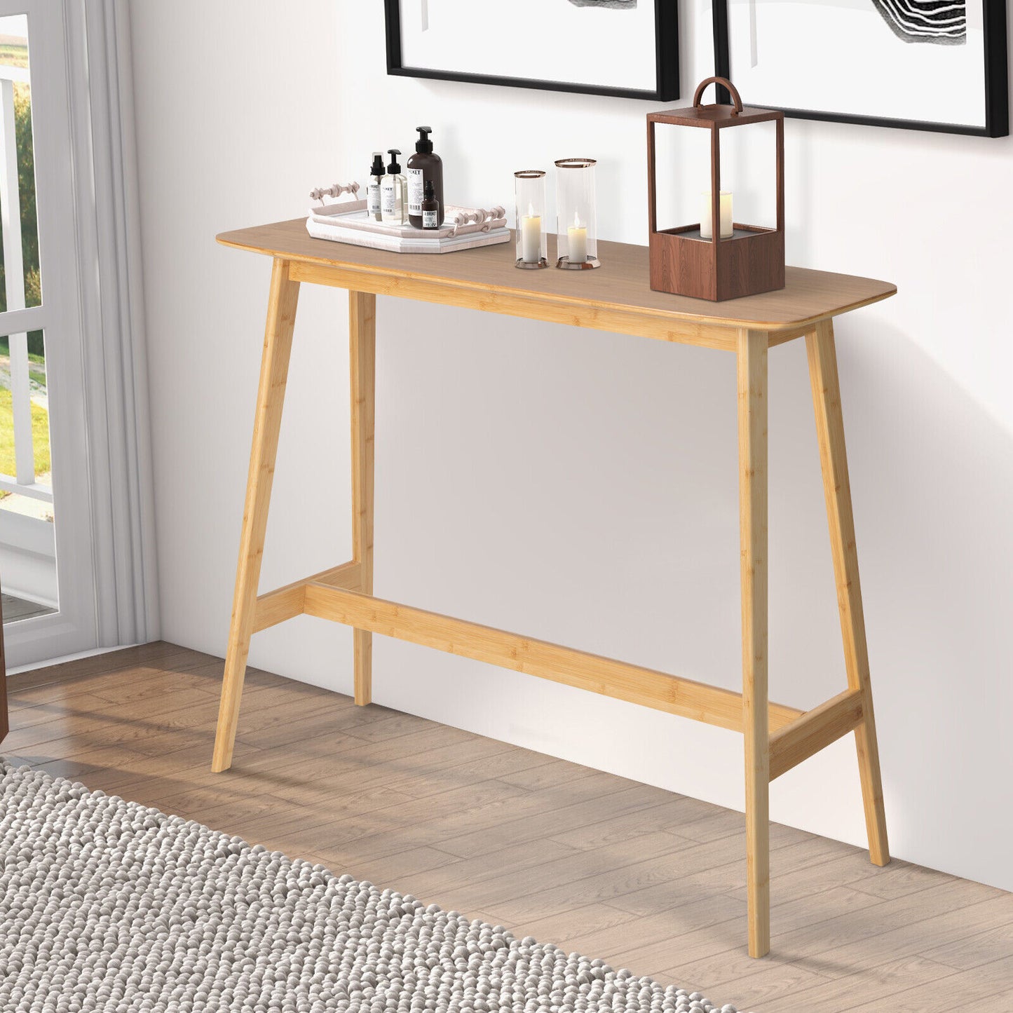 120cm Bamboo Bar Table High Top Dining Cocktail Table Rectangular