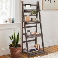 Retro 4 Tier Wooden Ladder Bookcase Folding Book Shelf Plant Stand Storage Rack