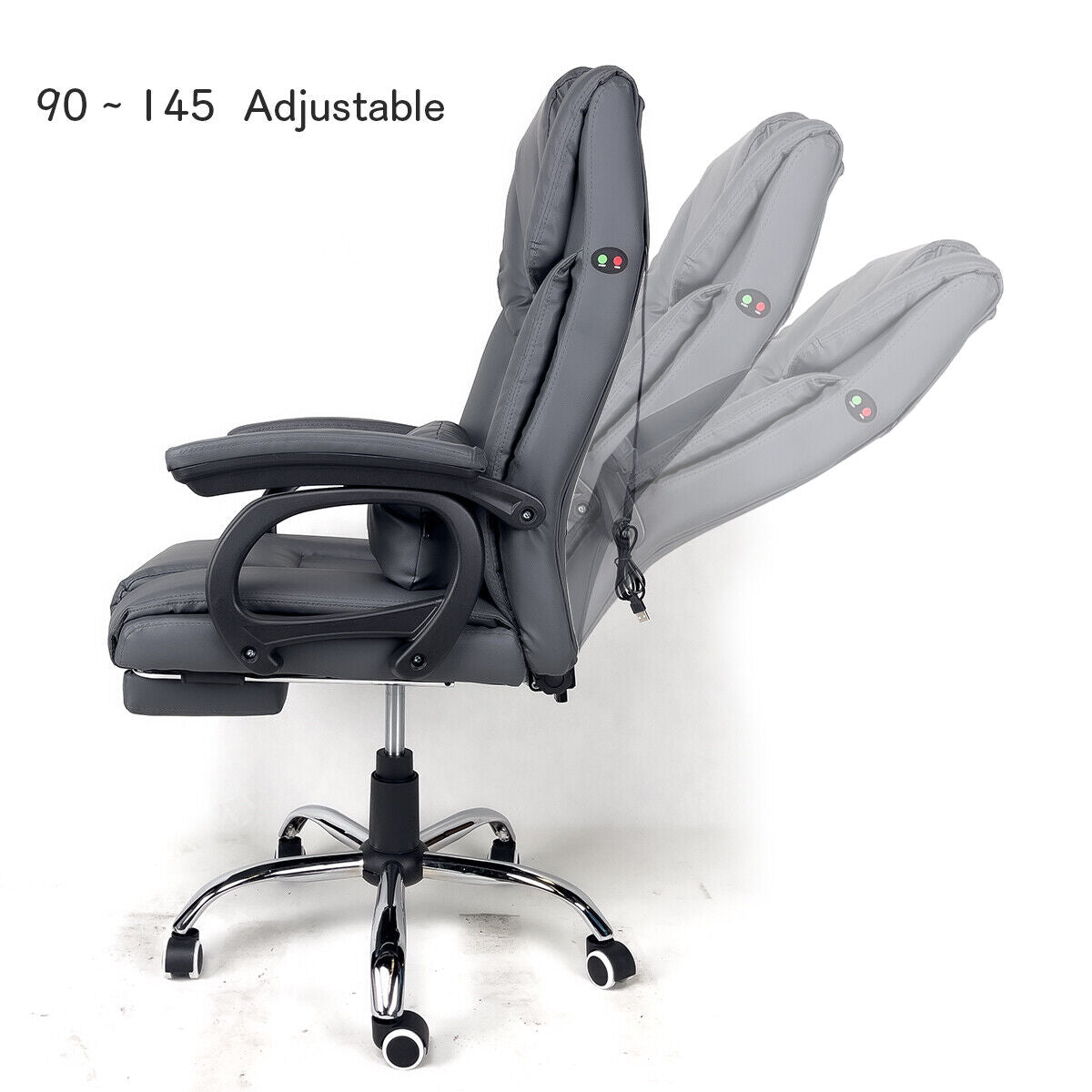 Office Chair with Massager Premium PU Leather Recliner Computer Gaming Seat