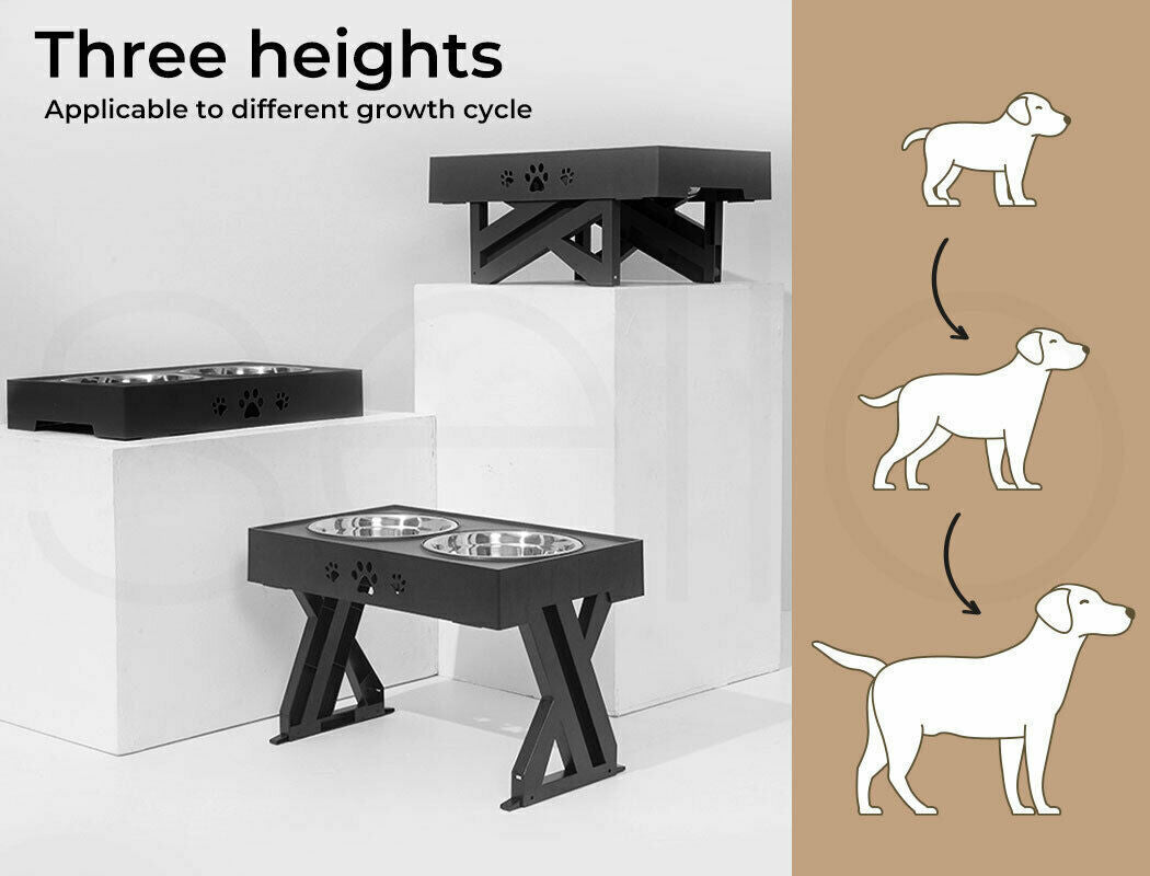 Adjustable Elevated Dog Bowls Adjusts to 3 Heights, Dog Dish with Double Bowls