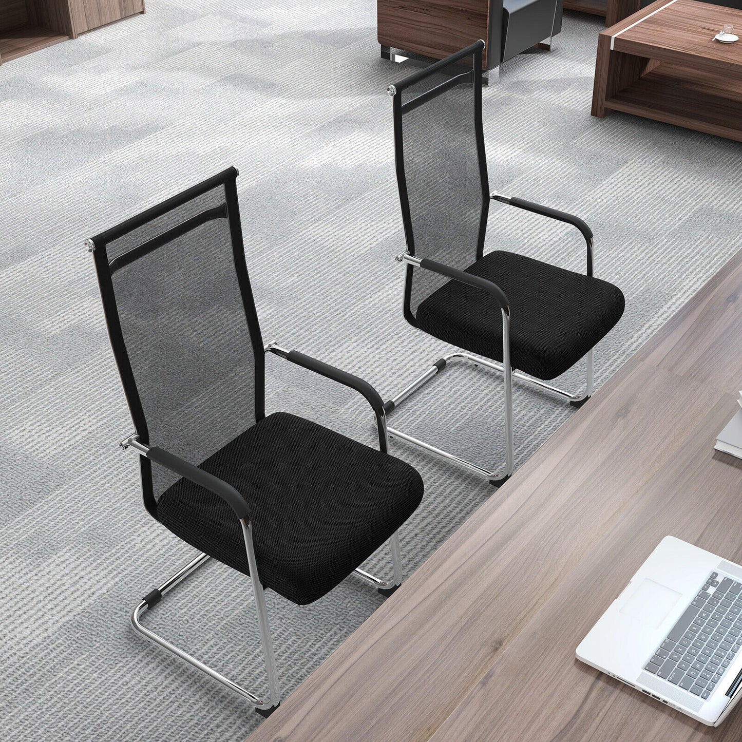 Set of 2 Office Guest Chair Meeting Room Conference Chair Mid-Back Mesh