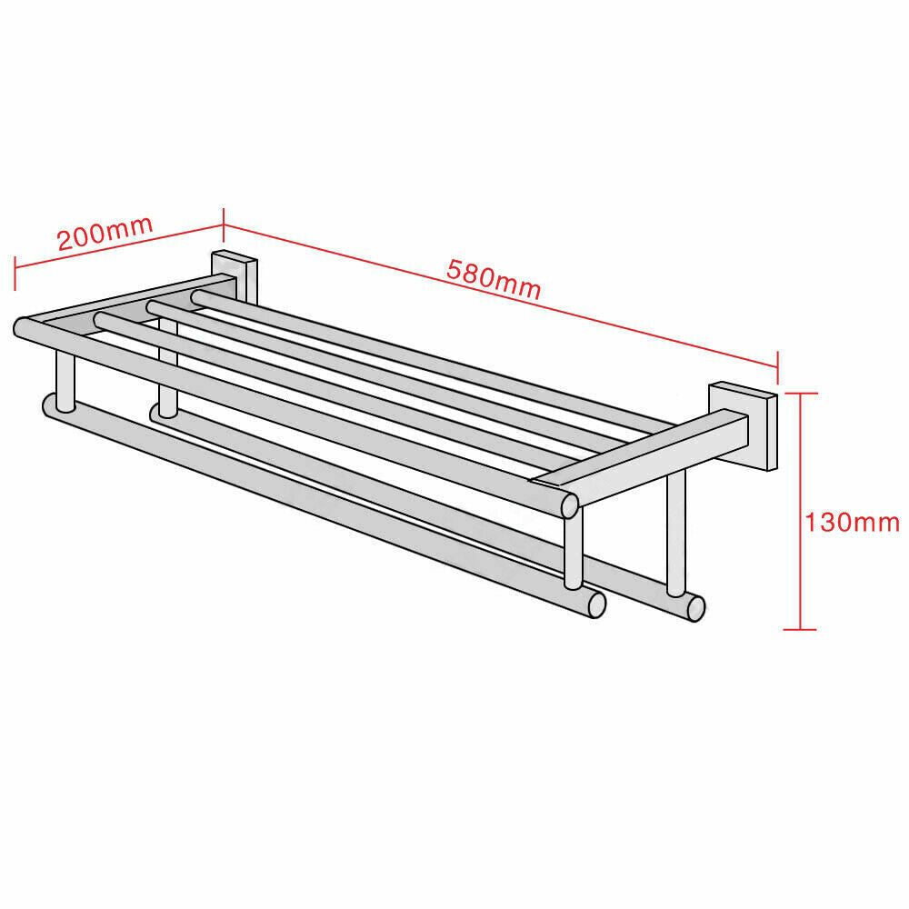 Bathroom Lavatory Towel Rack Shelf Two Bars Wall Mount,SUS 304 Stainless Steel