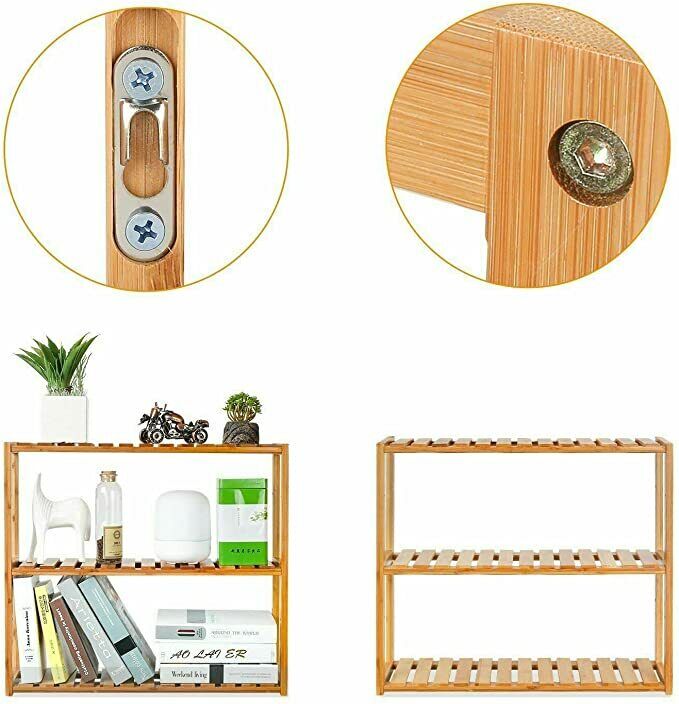 Bathroom 3-Tier Wall Mount Bamboo Shelf Adjustable Kitchen Rack Towel Holder