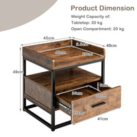 Nightstand Industrial End Side Tables Drawer Storage Shelves Bedroom