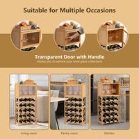 20-Bottle Wine Rack Cabinet Bamboo Display Shelf w/ Glass Holder Kitchen