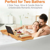 Bathroom Bamboo Bath Caddy Wine Glass Holder Table Tray Bathtub Rack Soap Shelf