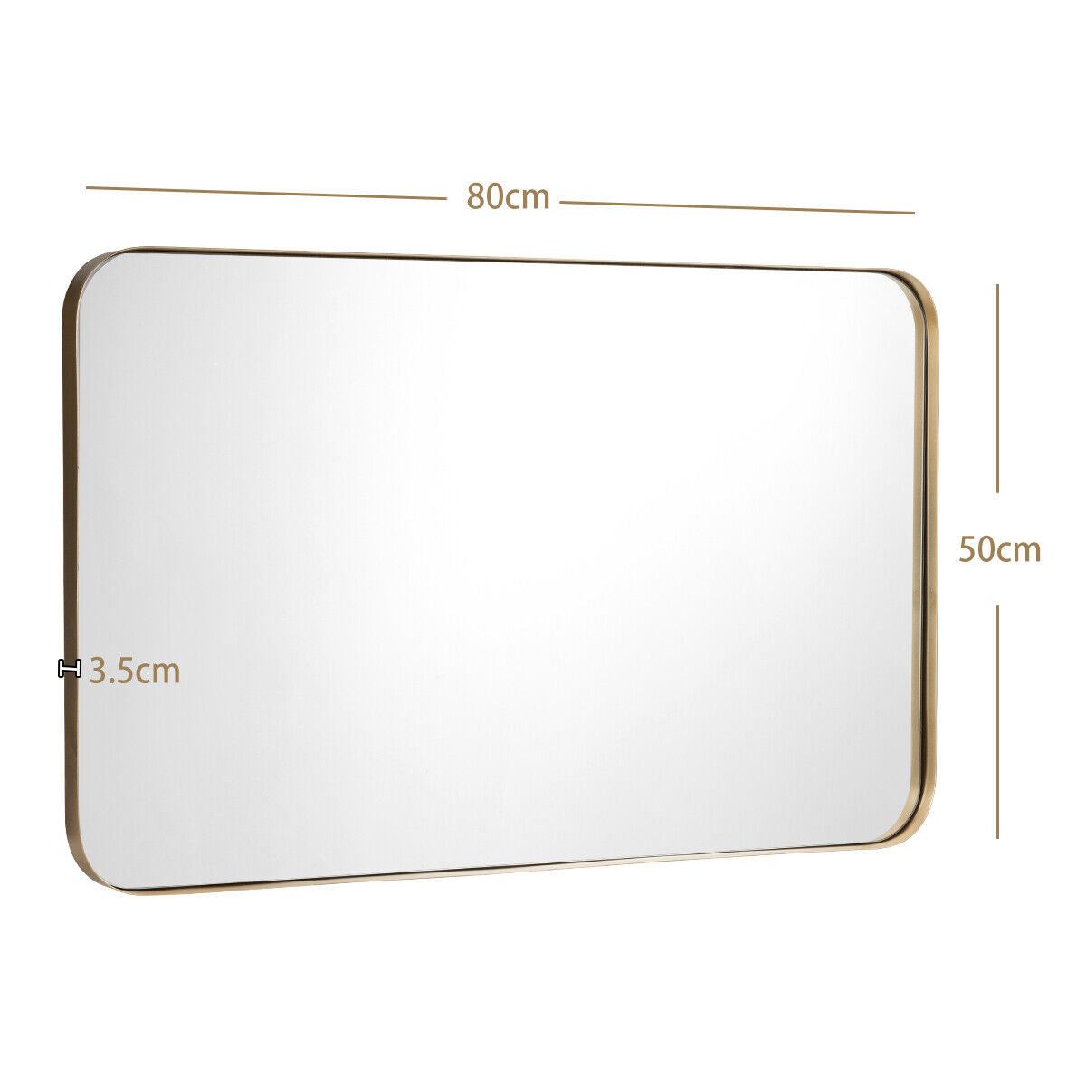 Bathroom Mirror Square Wall-Mounted Mirror Metal Frame 50 x 80cm Golden