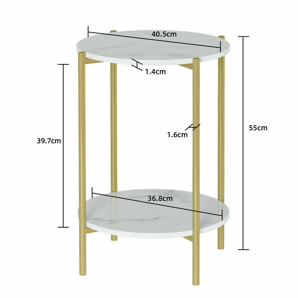 Real Marble Sofa Side Coffee Table Double Tiers Round Nesting Table Gold Frame