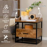 Nightstand Industrial End Side Tables Drawer Storage Shelves Bedroom