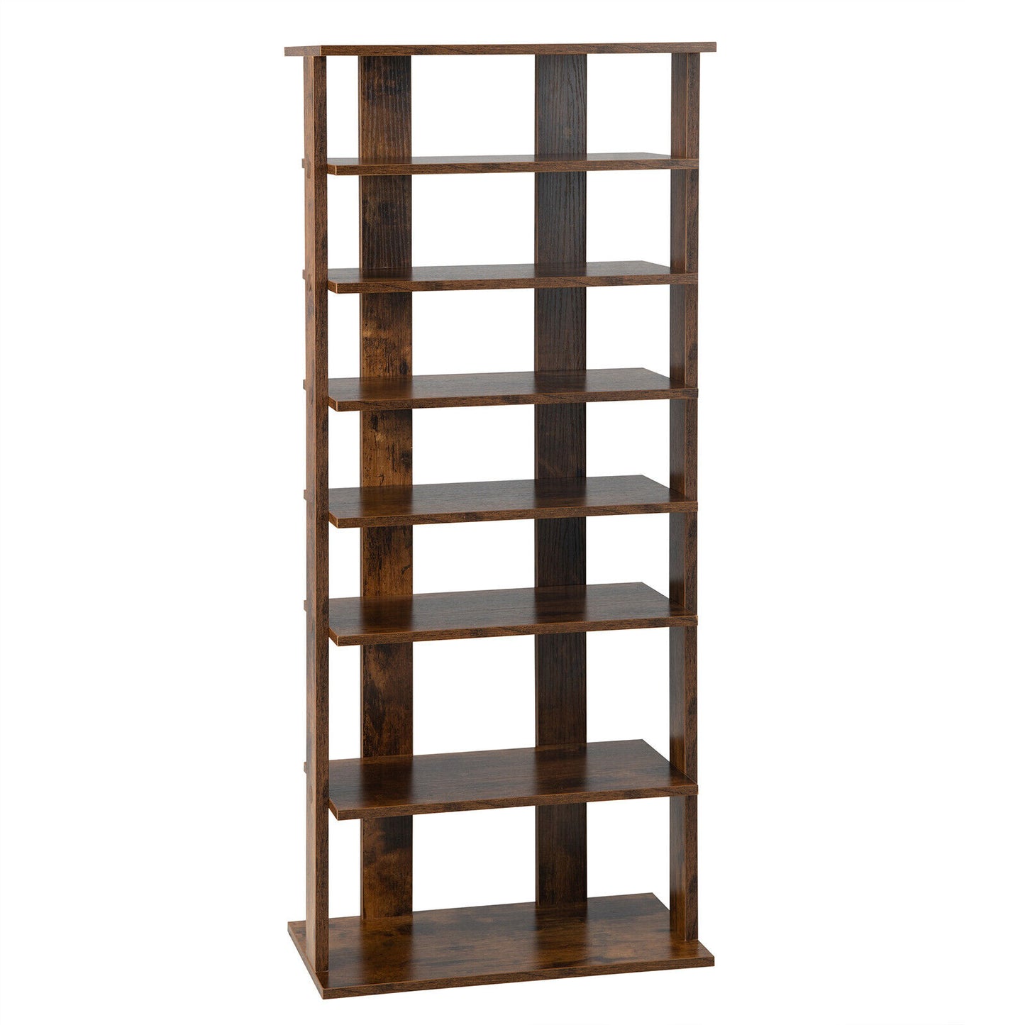 7-Tier Rustic Brown Vertical Wooden Shoe Storage Organizer