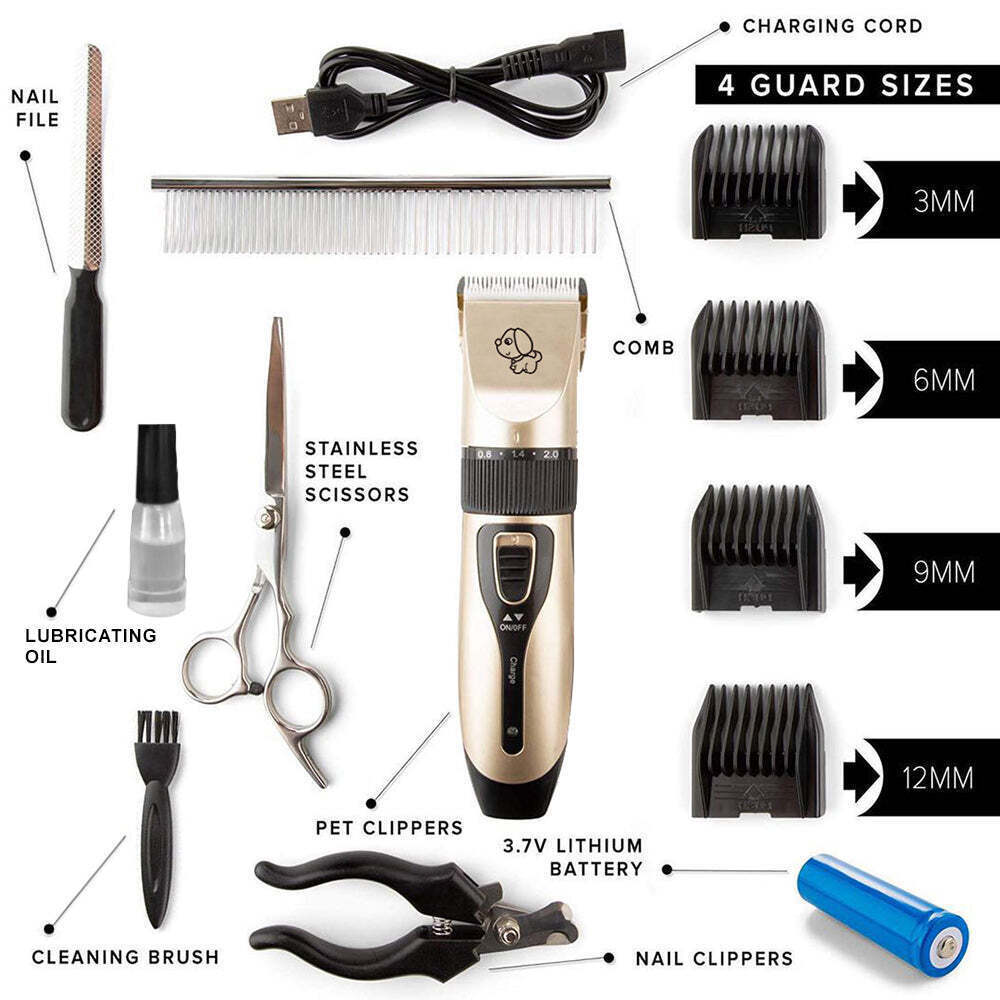 Hacienda 12-Piece Pet Grooming Kit w/ Electric Clippers, Scissors, Combs & Brush