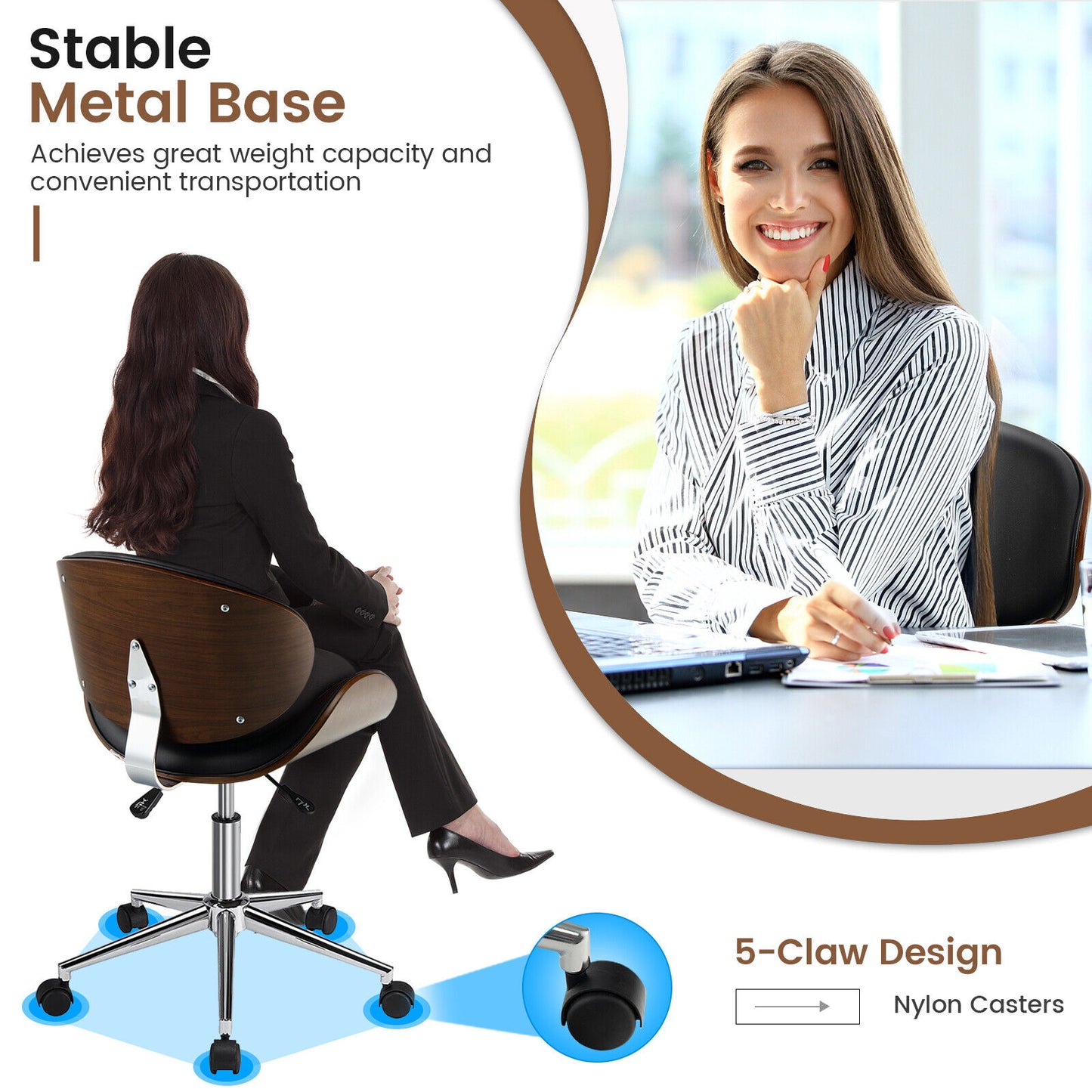 Swivel Chair Office Adjustable Executive Study Work Chair PU Leather