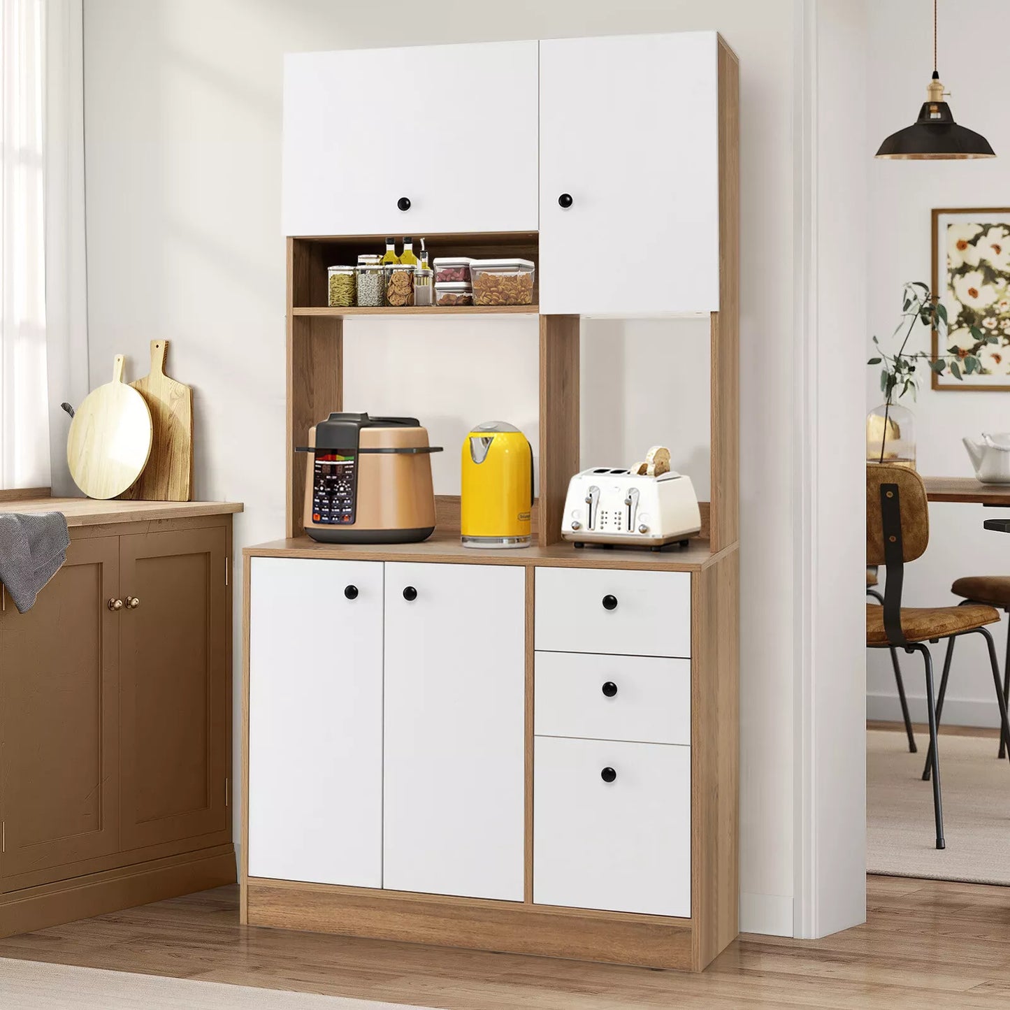 180cm Tall Kitchen Storage Cabinet – Buffet Sideboard Pantry Cupboard & Bookshelf