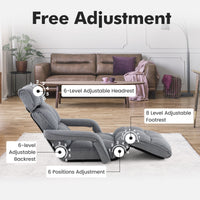 Foldable Lazy Sofa Indoor Chaise Lounger w/ 6 Adjustable Positions Gray