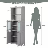 163CM Tall Bathroom Storage Cabinet with 4 Doors & Shelves – Multipurpose Cupboard for Pantry or Home Organization