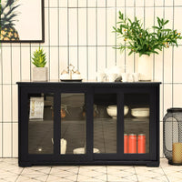 Black Kitchen Buffet Cabinet – Sideboard with Storage Shelves and Doors