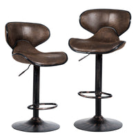 Set of 2 Bar Stools Swivel Adjustable Bar Chairs w/Backrest Retro Brown