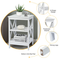 3-Tier Nightstand Side Table X-Design End Table Storage Stand Bedroom