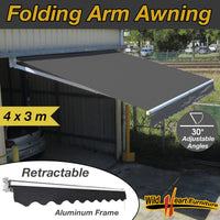 4x3M Folding Arm Awning Retractable CHARCOAL Outdoor Sunshade Canopy