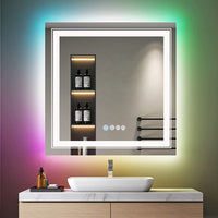 RGB Super Bright LED Bathroom Mirror Square Anti-Fog Dimmable Vanity Mirror 80CM