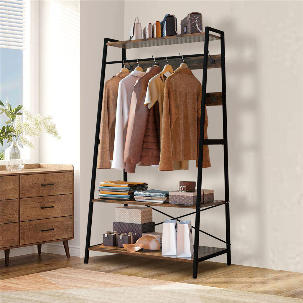 Industrial Open Wardrobe Storage Unit Clothes Rail Shelves Hanging Rack Bedroom