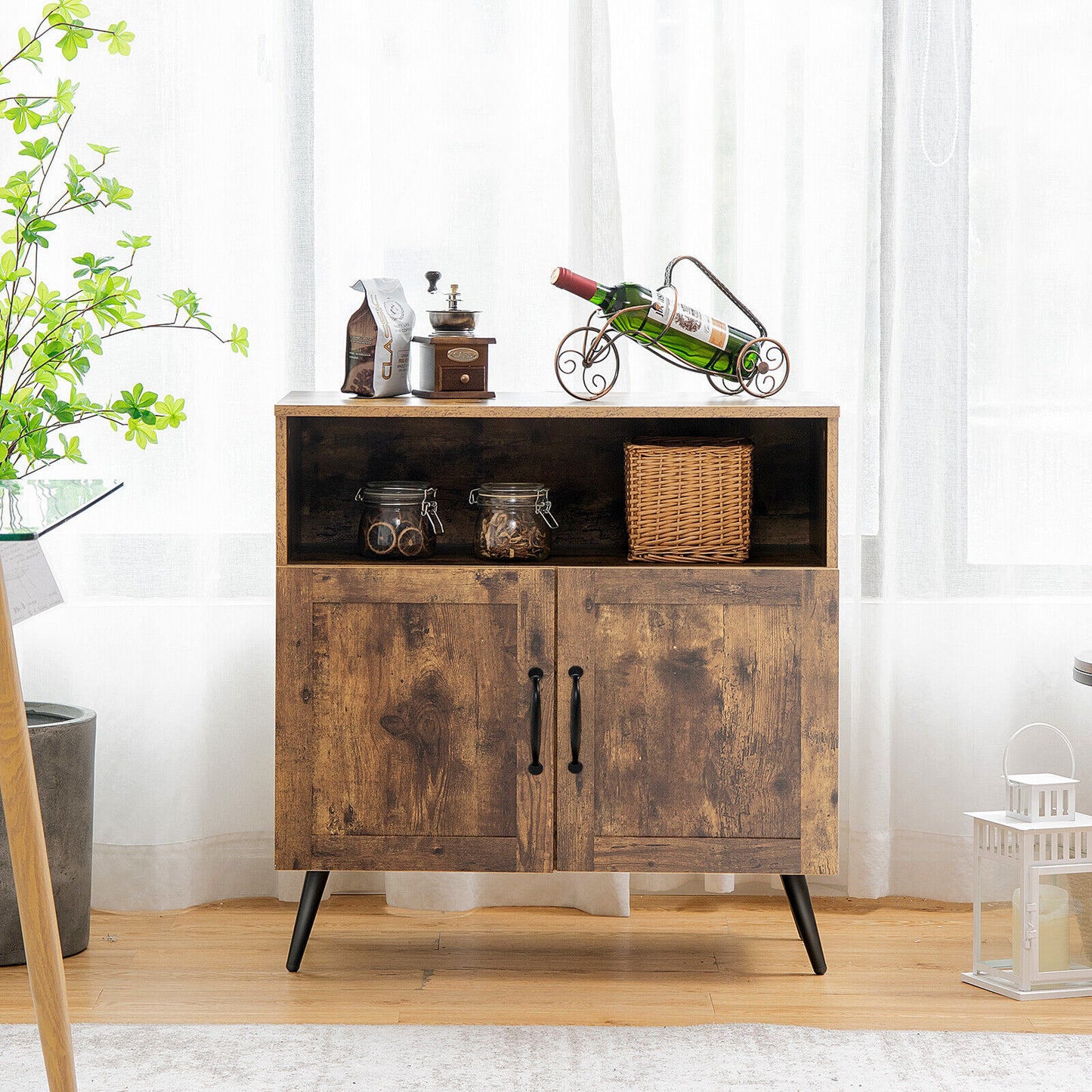 Mid-century Storage Cabinet Wooden Floor Cabinet Kitchen Sideboard Rack