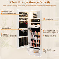 120cm Wall Mounted LED Jewelry Cabinet Armoire Organizer w/ Full-Length Morror