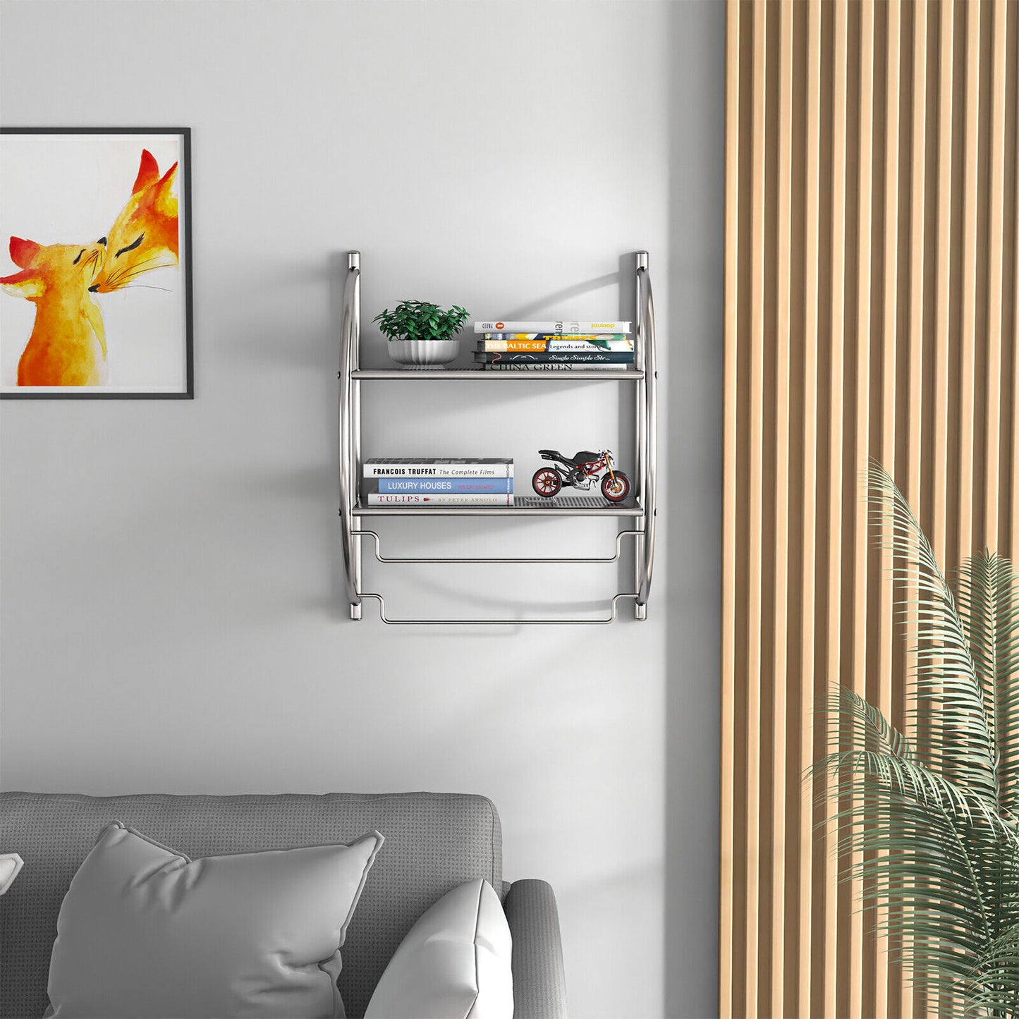 Towel Rack Wall Mounted Bathroom 2-Tier Storage Shelf Toilet Kitchen