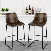 Set of 2 Bar Stool Faux Suede Upholstered Kitchen Dining Chair w/Metal Leg Brown