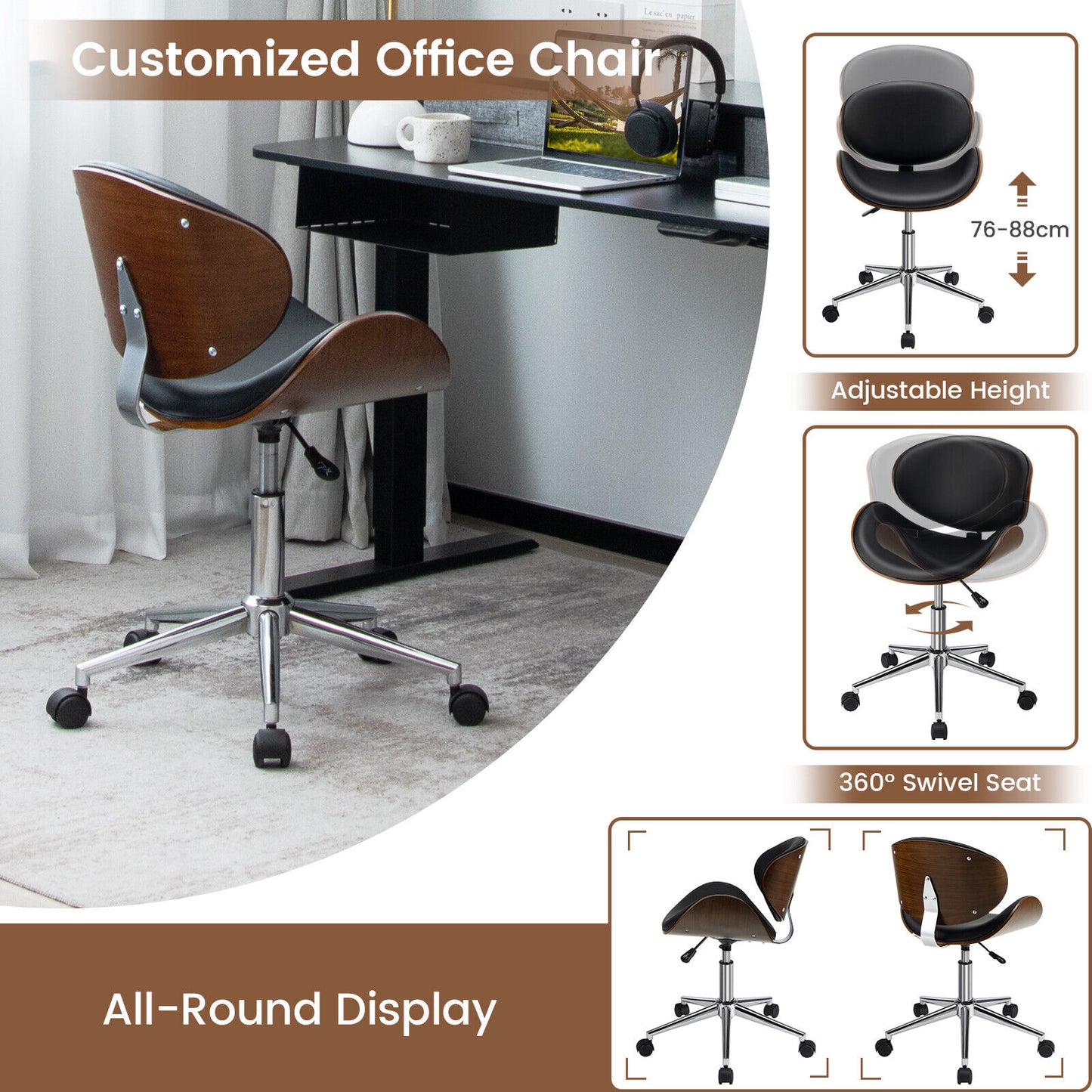 Swivel Chair Office Adjustable Executive Study Work Chair PU Leather