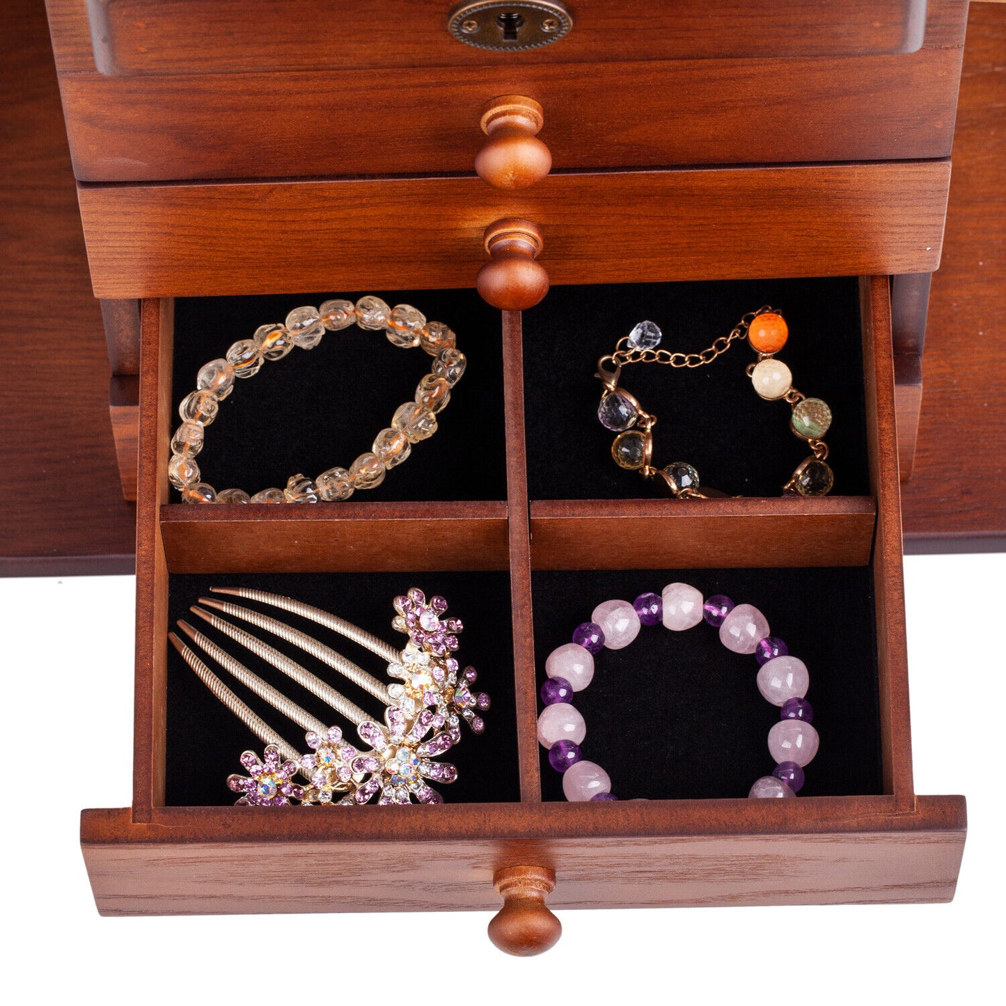 Elegant Wooden Jewelry Armoire: Large Storage for Rings & Necklaces