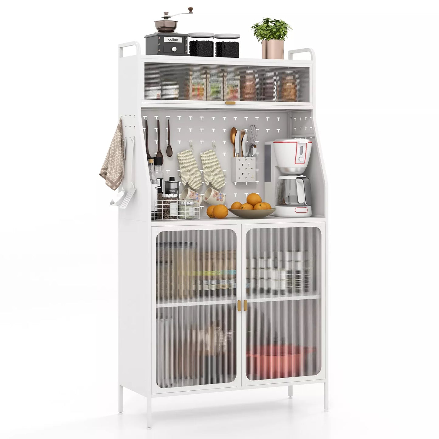 5-Tier Metal Baker's Rack with Pantry Cabinet and Flip-Up Door