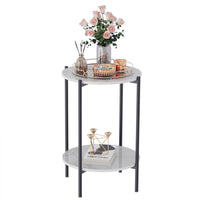 High Gloss Marble Top End Table Coffee Side Table w/ Rustproof Solid Iron Frame