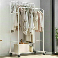 Heavy Duty Double Clothes Rail Rack Garment Hanging Display Stand 4 Wheel Armoir