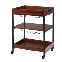 Kitchen Serving Cart Utility Trolley Cart 3-Tier Shelf w/ Glass Holder