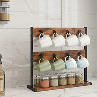 Wood & Metal Tabletop Coffee Mug Holder Stand Cup Storage with 16 Hooks Hangers