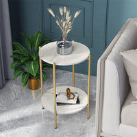 Sleek Marble End Table 2 Tier Coffee Table Nightstand with Thicken Metal Frame
