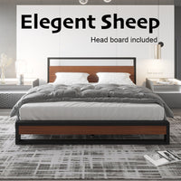 Queen Bed Frame Metal Wood Mattress Base Platform Supper Strong