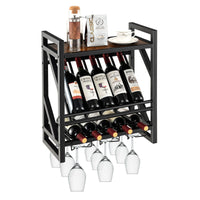 Rustic Charm Wall-Mounted Wine Rack with Glass Holder