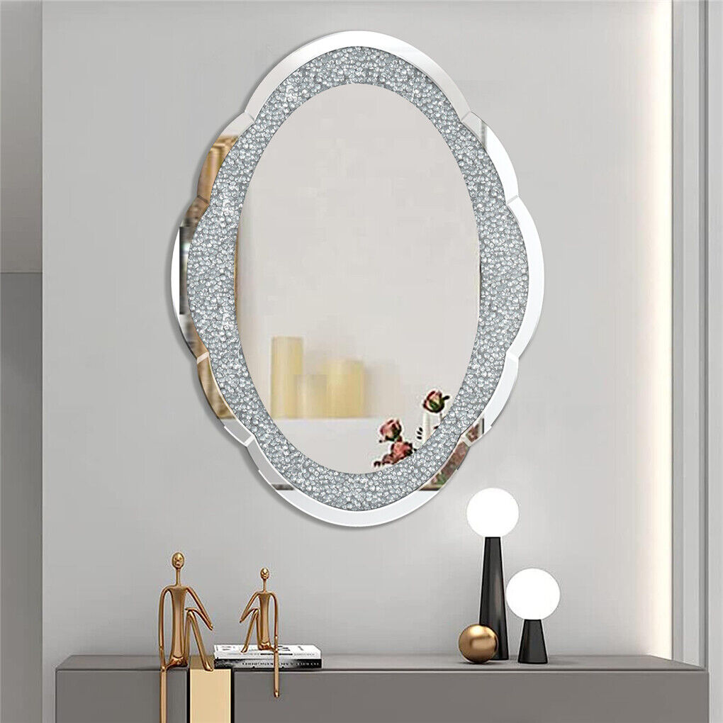 Oval Wall Mirror Diamond Accent Jeweled Decorative Wall Mirror Bedroom Bathroom