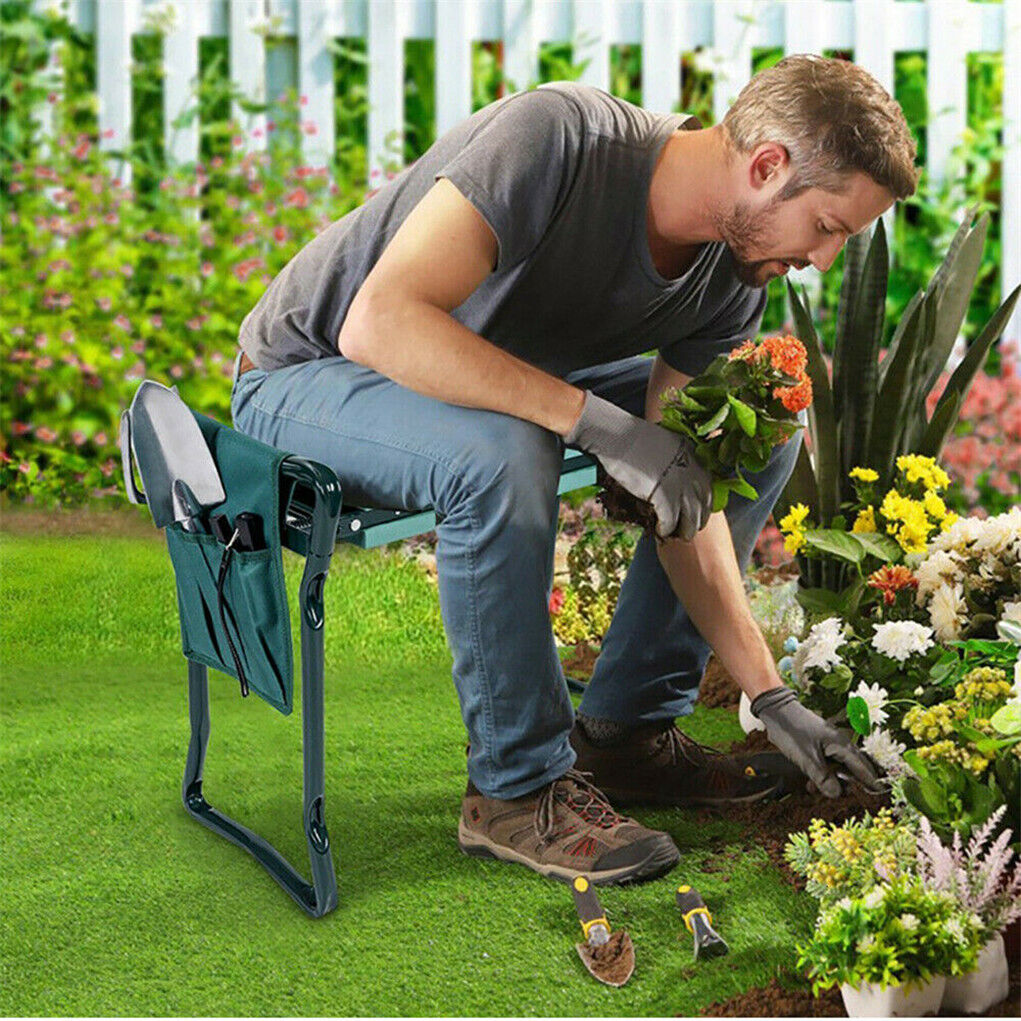 3-IN-1 Garden Kneeler Kneeling Padded Pads Seat Stool w/ Gardening Work Tool Bag