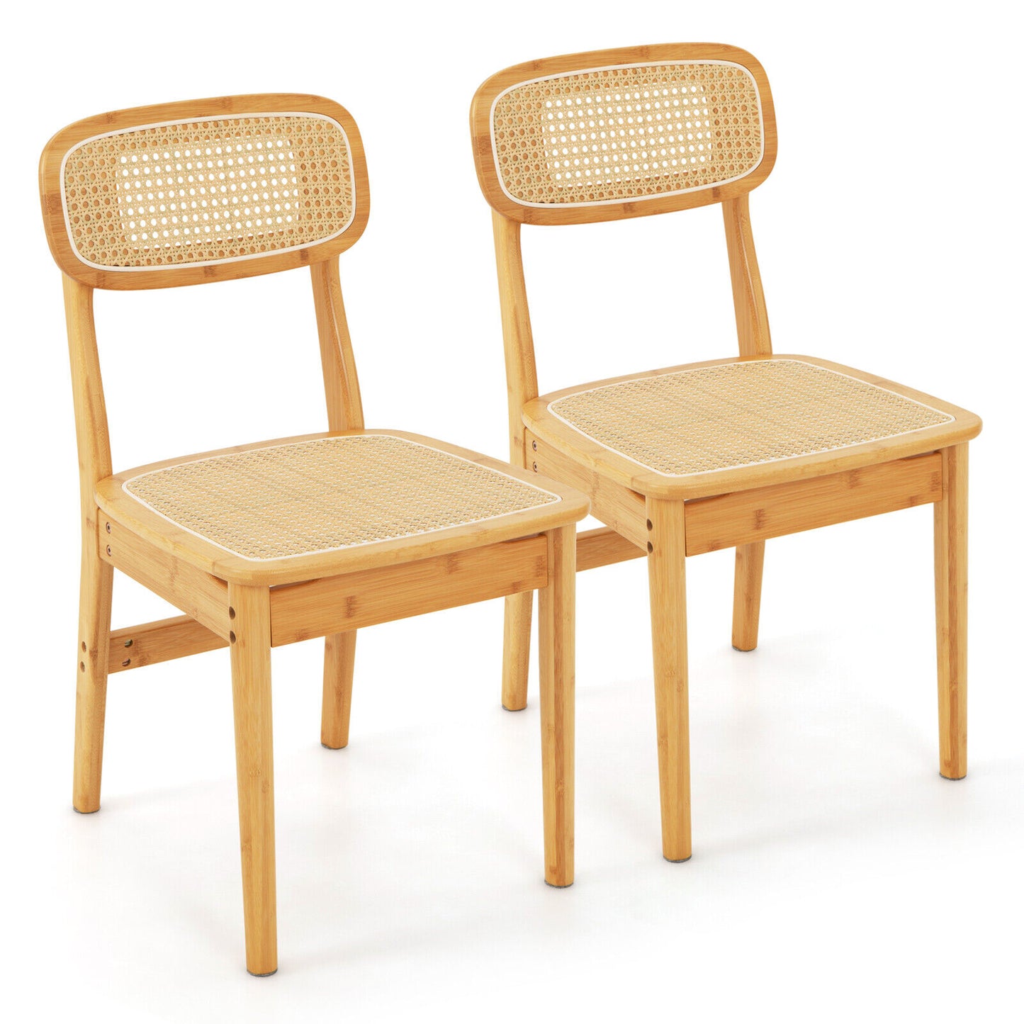 Rattan Dining Chairs Set of 2 Kitchen Dining Chairs w/ Simulated Rattan Backrest