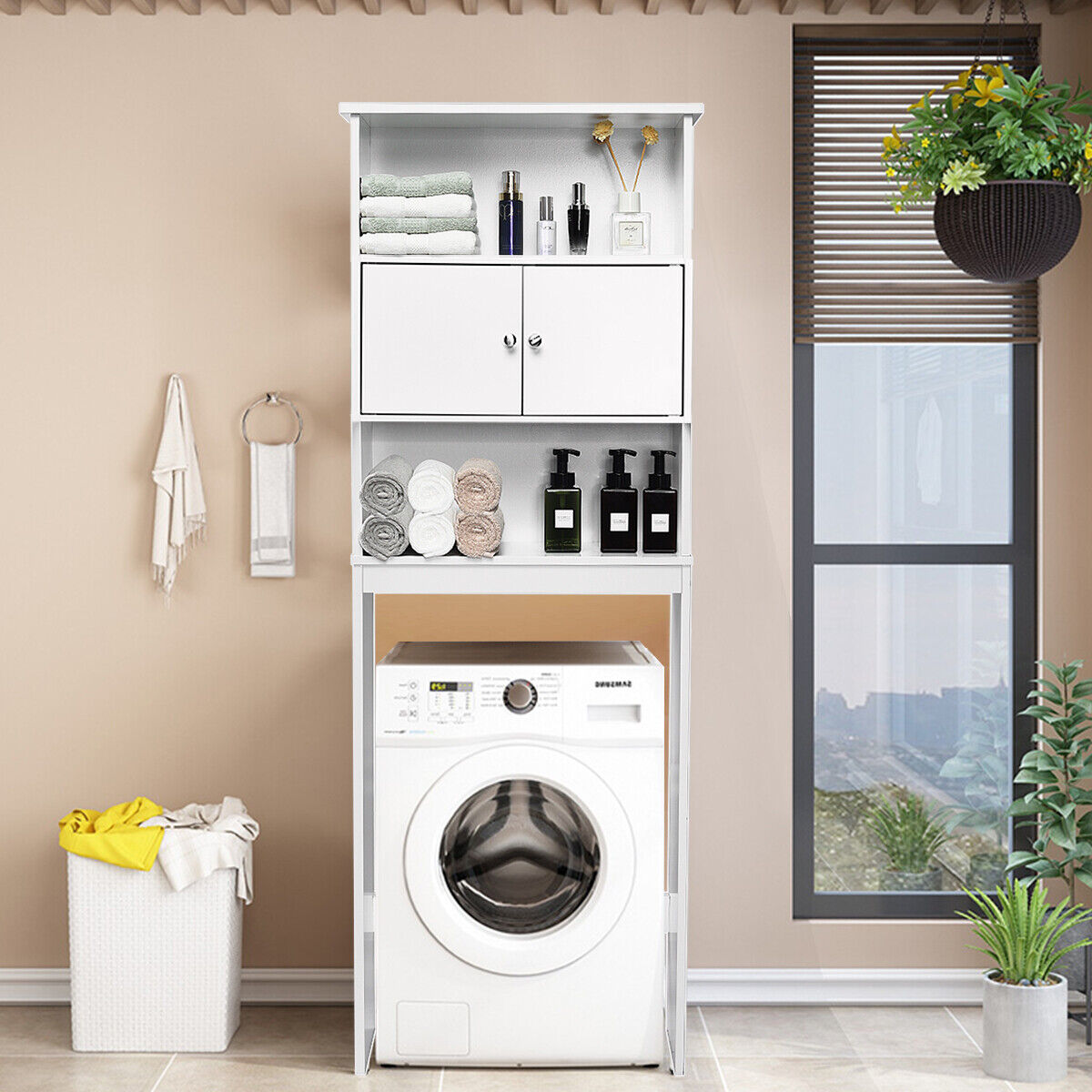 Bathroom Toilet Shelf Over Laundry Washing Machine Storage Rack Wood