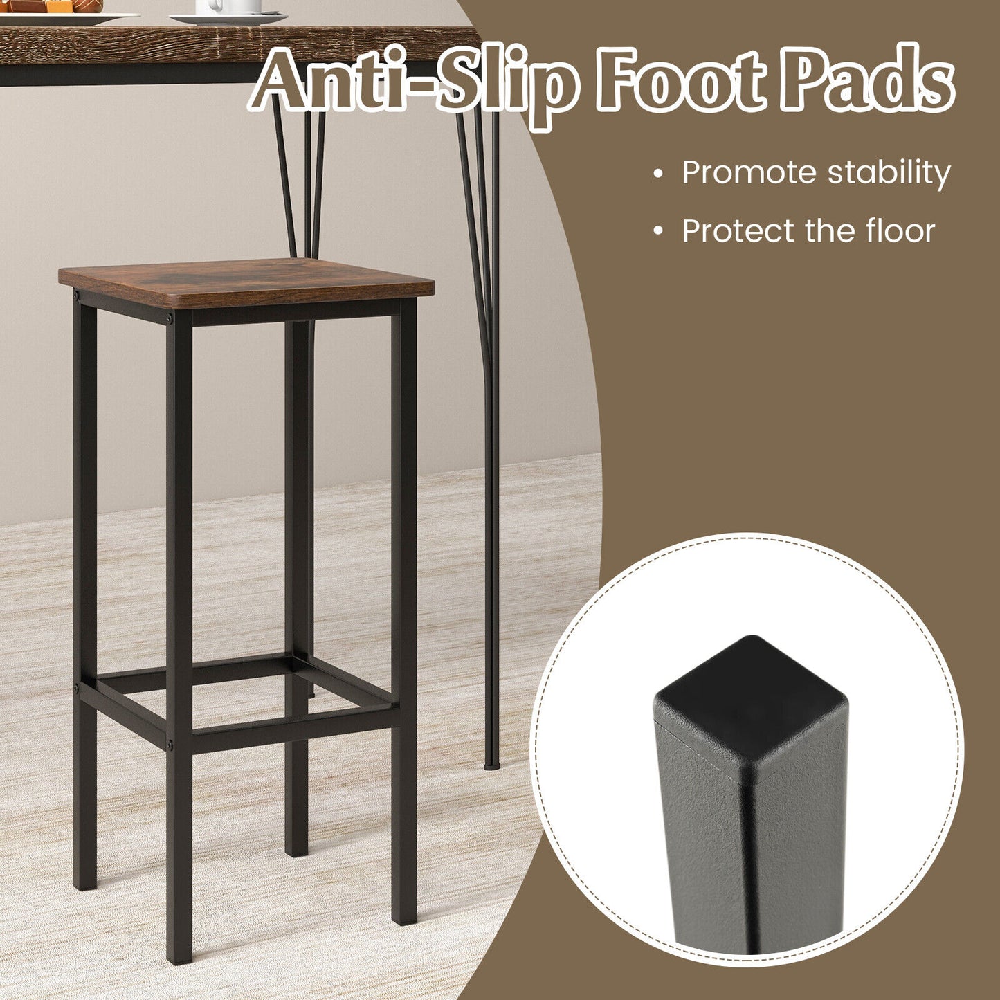 Industrial Set of 4 Bar Stools 65cm Bar Chair with Metal Legs & Footrest